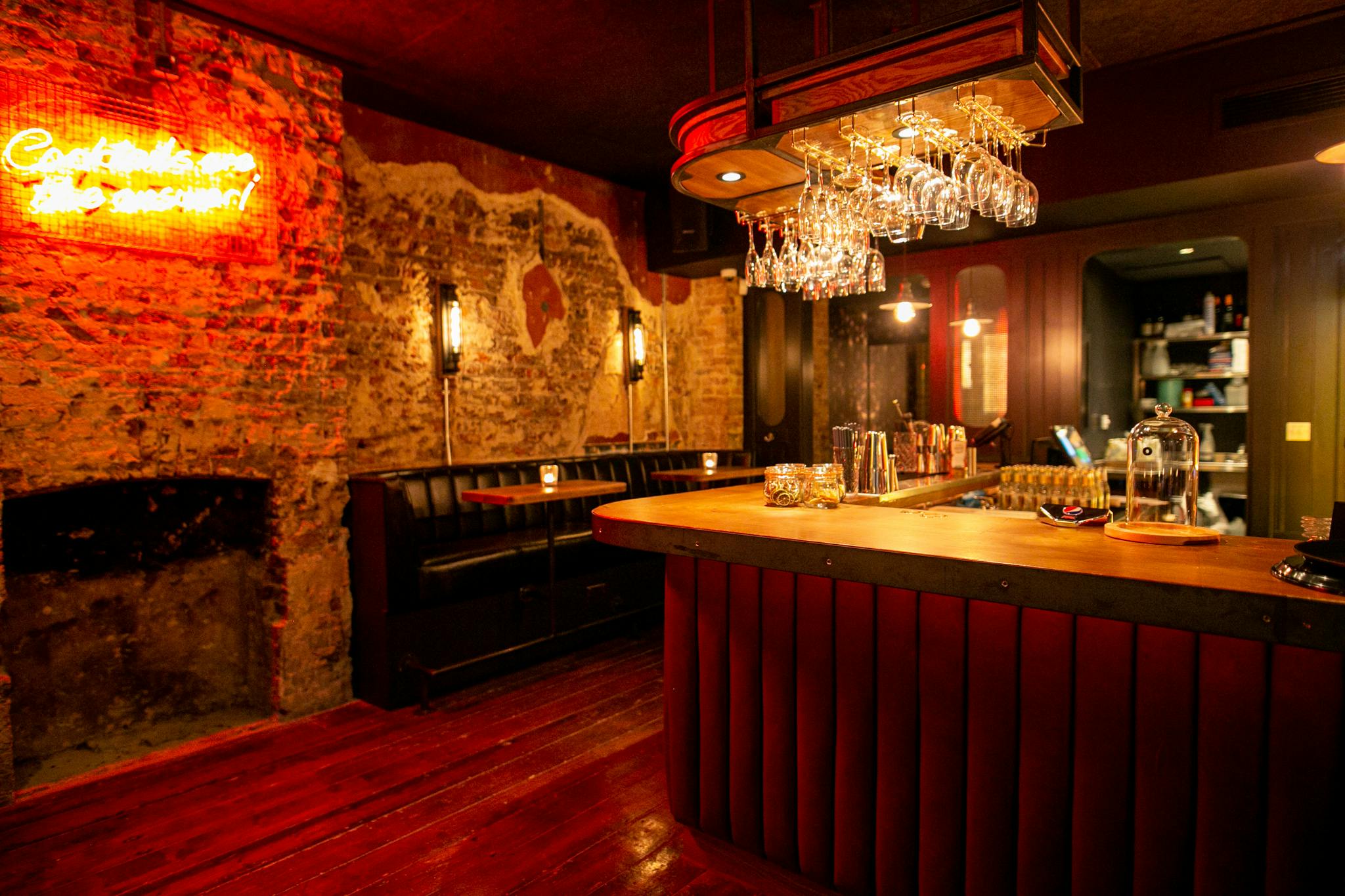 Stylish bar with exposed brick, ideal for networking events in London.