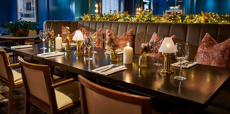 Elegant dining table at The Garden Terrace, perfect for corporate dinners and gatherings.