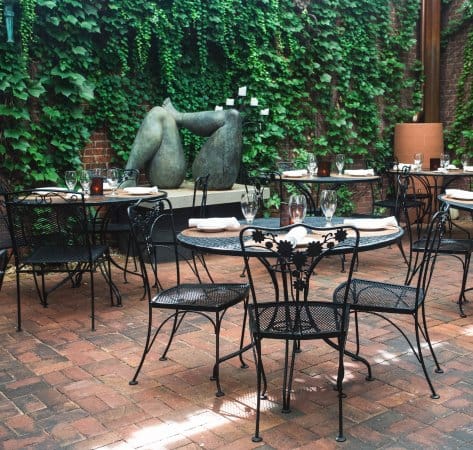 Charming outdoor dining space at Tabard Inn, ideal for intimate events and receptions.