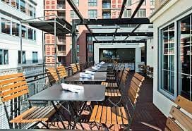 Spacious outdoor terrace at Bar Deco, ideal for networking receptions and alfresco dining.