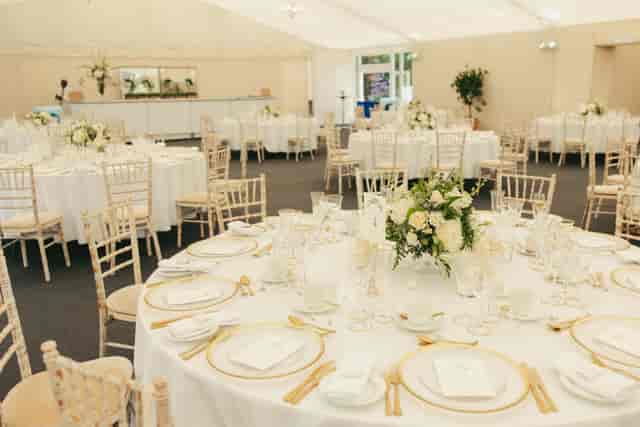 The Garden Marquee at Inner Temple, elegant banquet wedding venue setup.