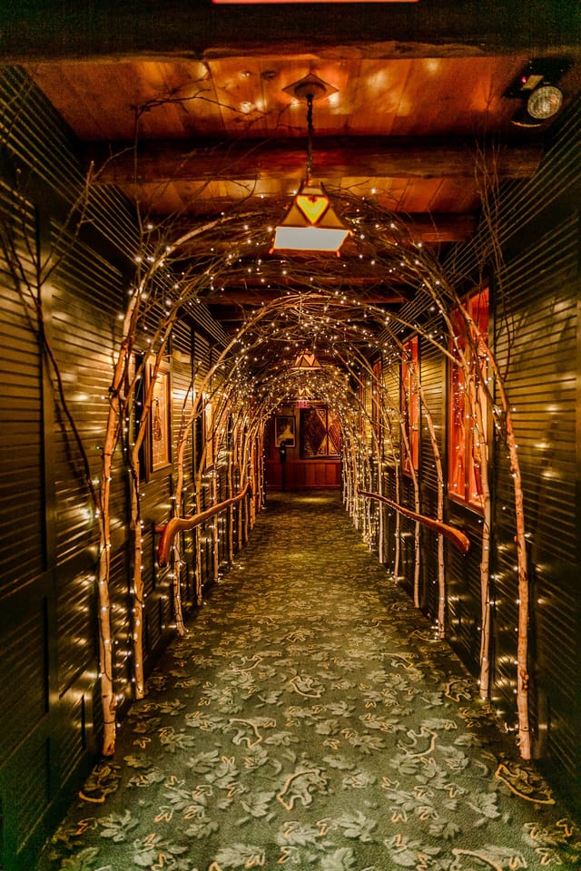 Atrium at Clyde's of Georgetown, fairy lights, ideal for events and gatherings.