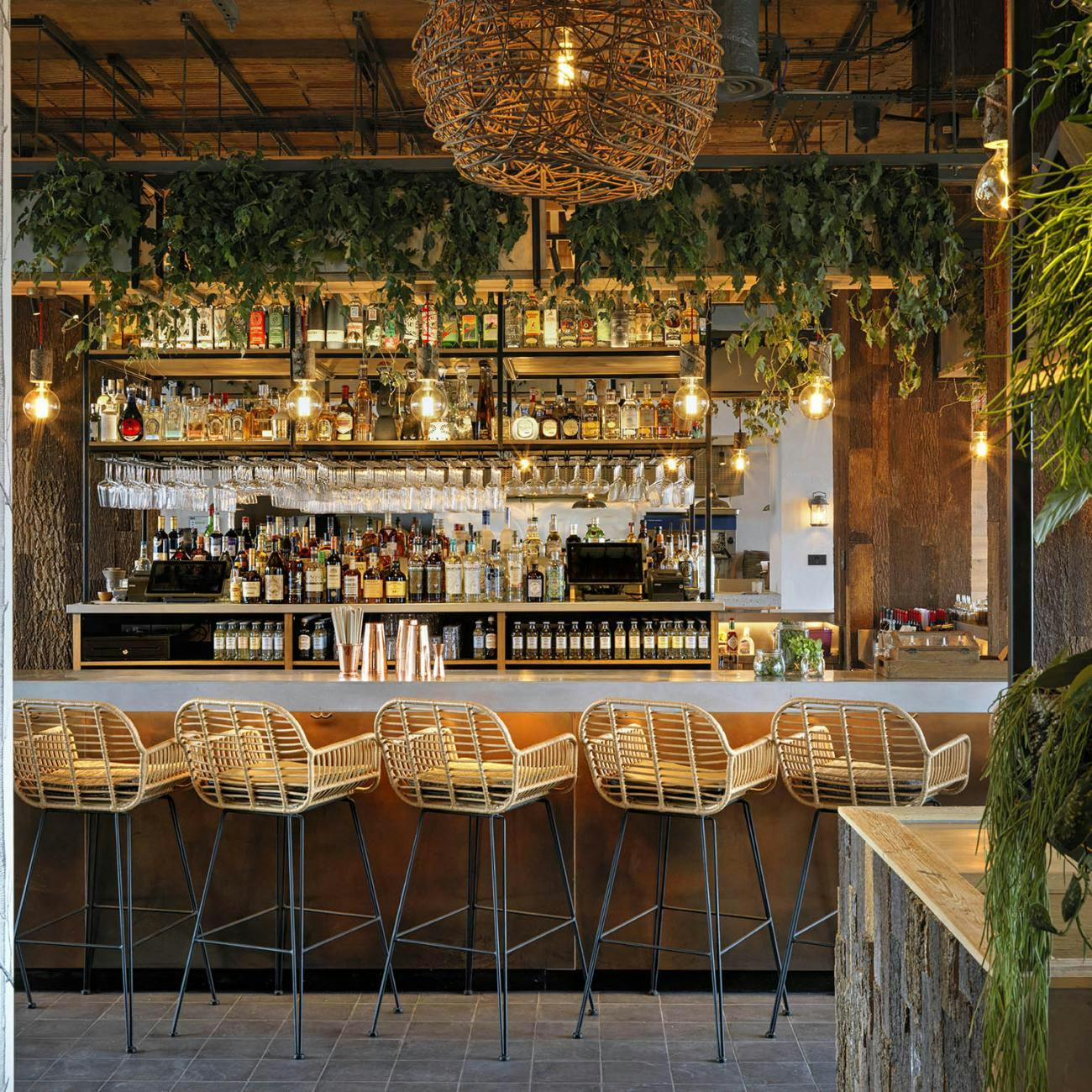 Stylish bar at Treehouse London, ideal for networking events and cocktail receptions.