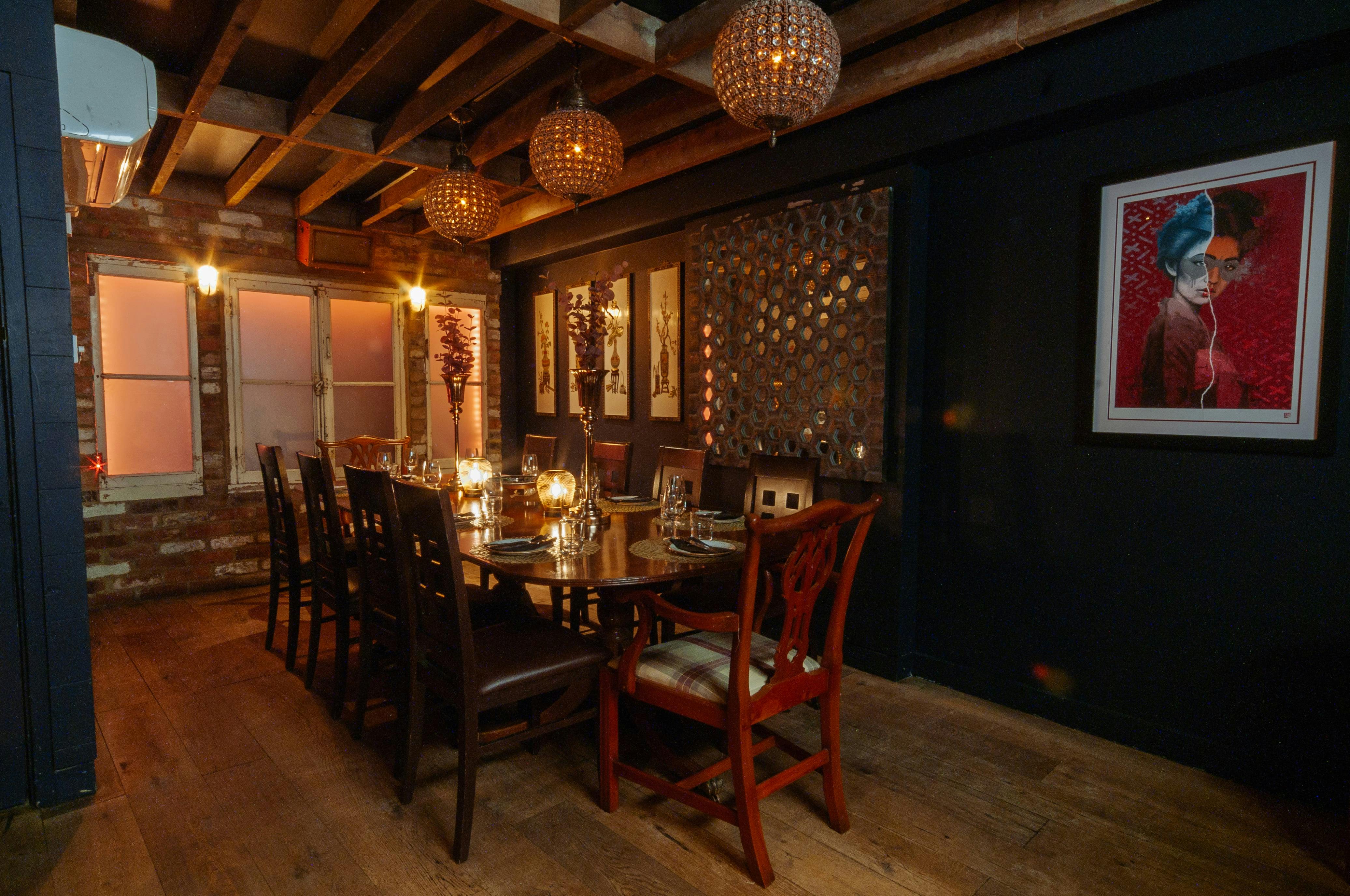 Intimate dining space in The Zen Den, ideal for private events and team-building dinners.