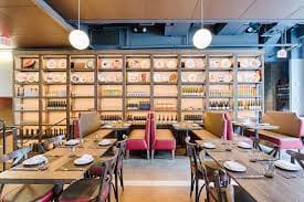 Modern DBGB restaurant in DC, featuring warm lighting for intimate gatherings and meetings.