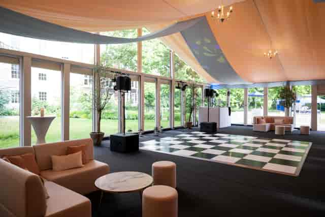 Marquee event space at The Inner Temple with dance floor for weddings and corporate hire.