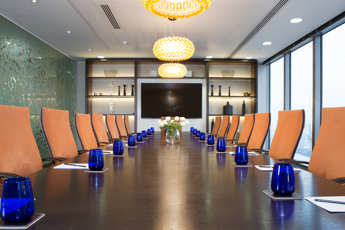 Executive boardroom in EH Woolwich with integrated AV for professional business meetings. - Banner