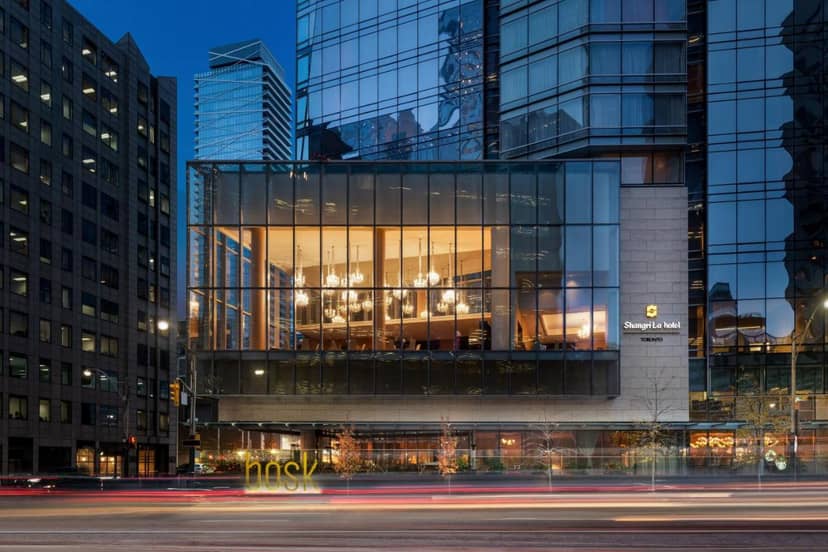 King Room at Shangri-La Toronto: modern venue with glass facade for upscale events.