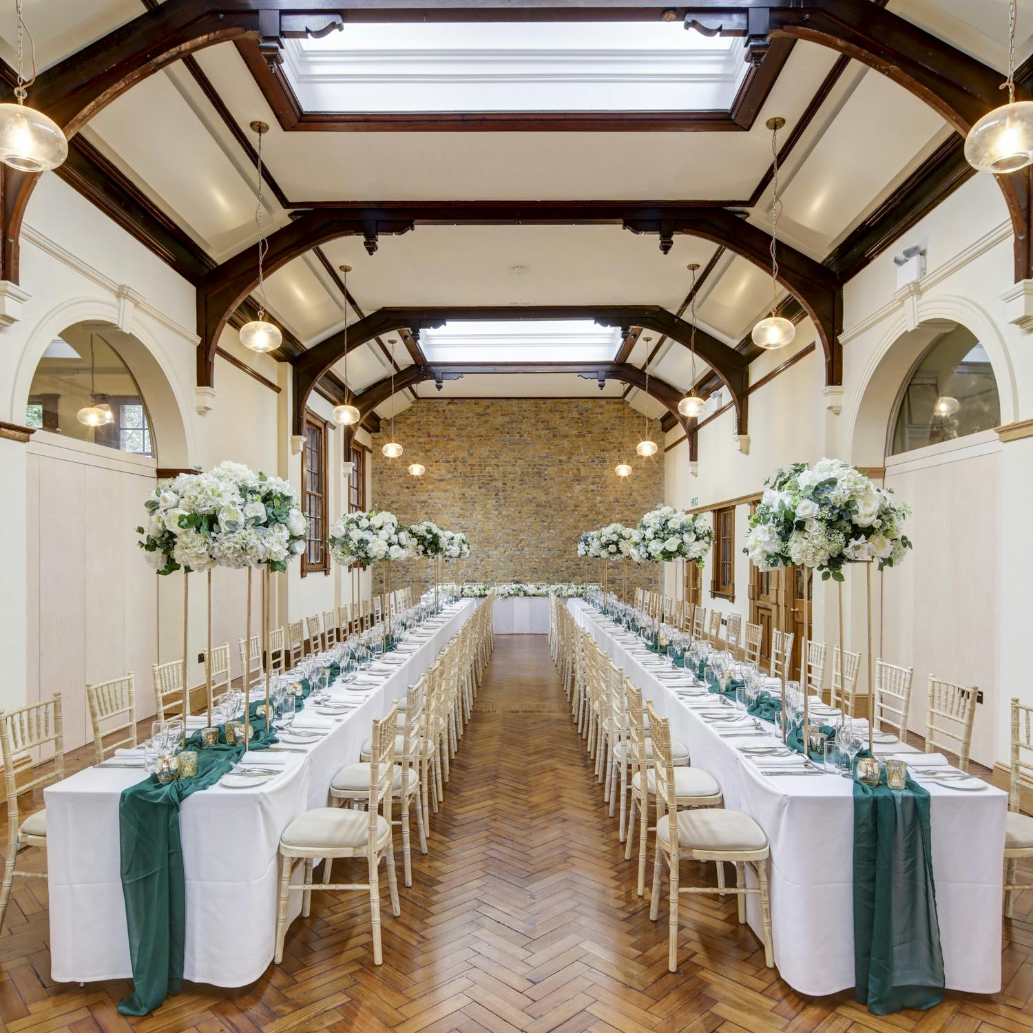 Elegant wedding venue with floral centerpieces in The Town Square, ideal for gatherings.