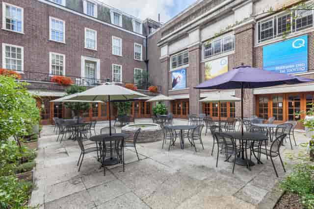 Charming outdoor courtyard at The Light in Friends House, ideal for receptions and gatherings.