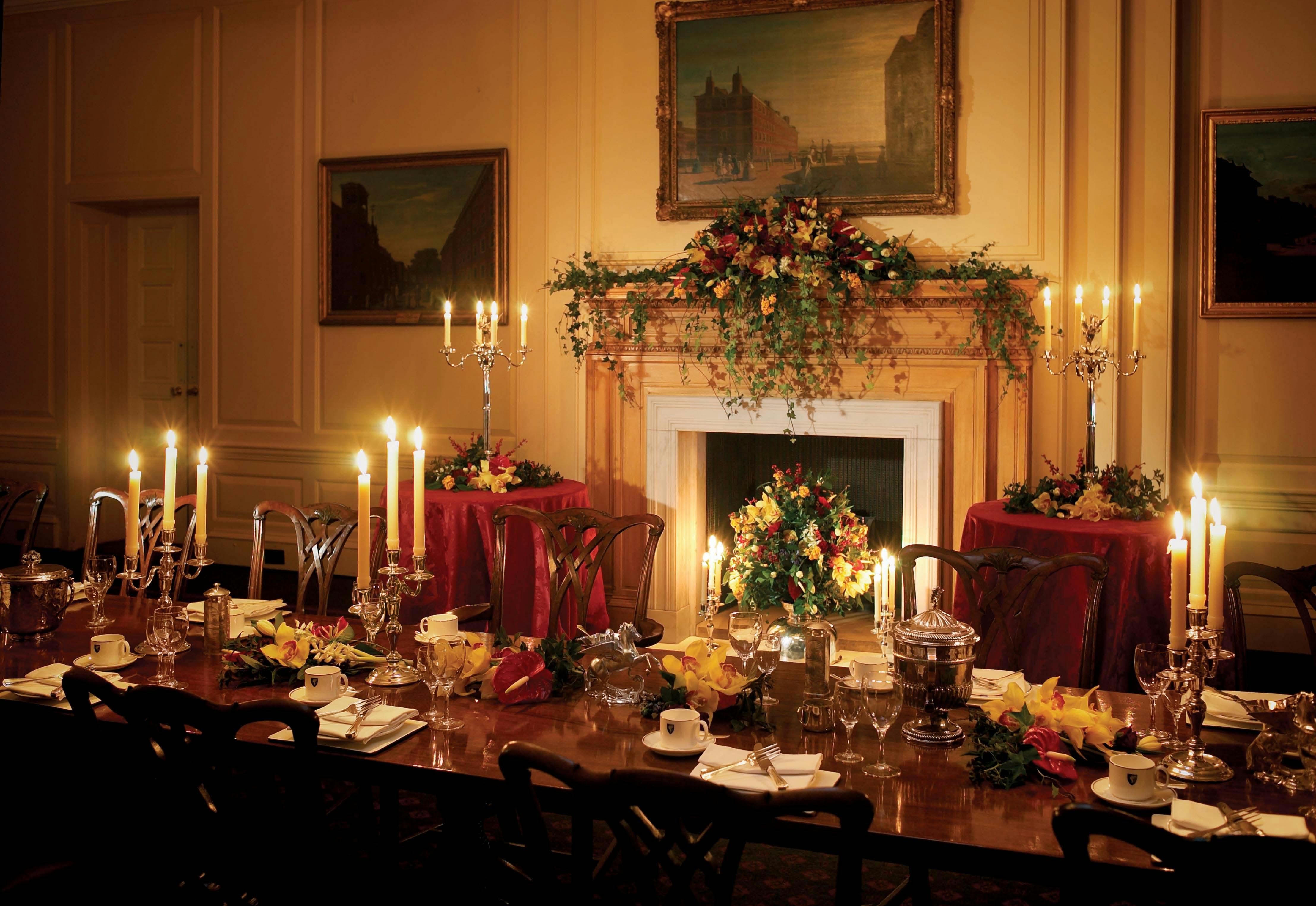 Elegant dining table with candlelight for Christmas gala at Inner Temple.