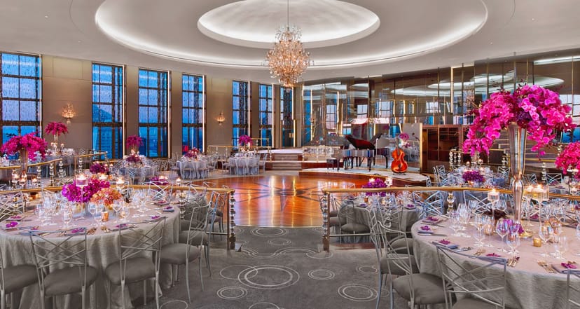 Rainbow Room at Rockefeller Center, elegant event space with floral centerpieces for weddings and galas.
