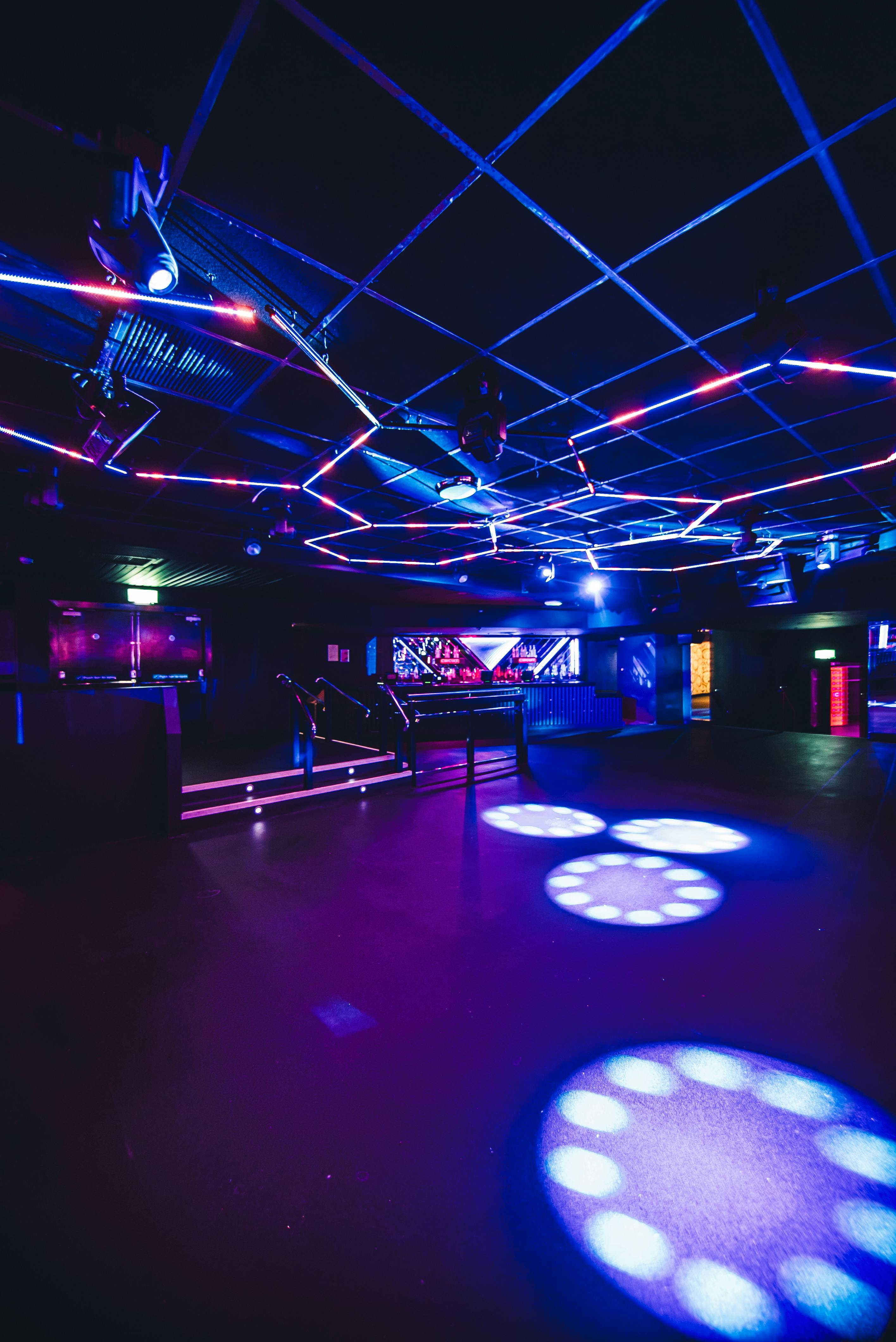 Modern event space in Circuit Cardiff with dynamic lighting for vibrant parties and corporate gatherings.