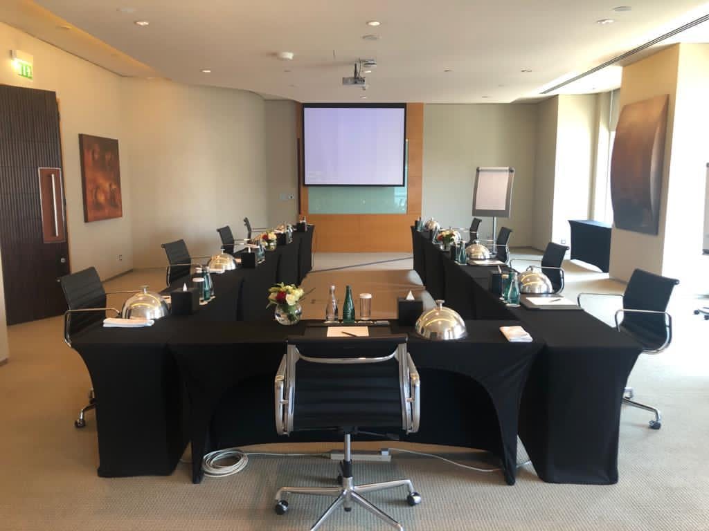Nasreen Hall meeting room in Shangri-La Dubai, U-shaped setup for professional gatherings.