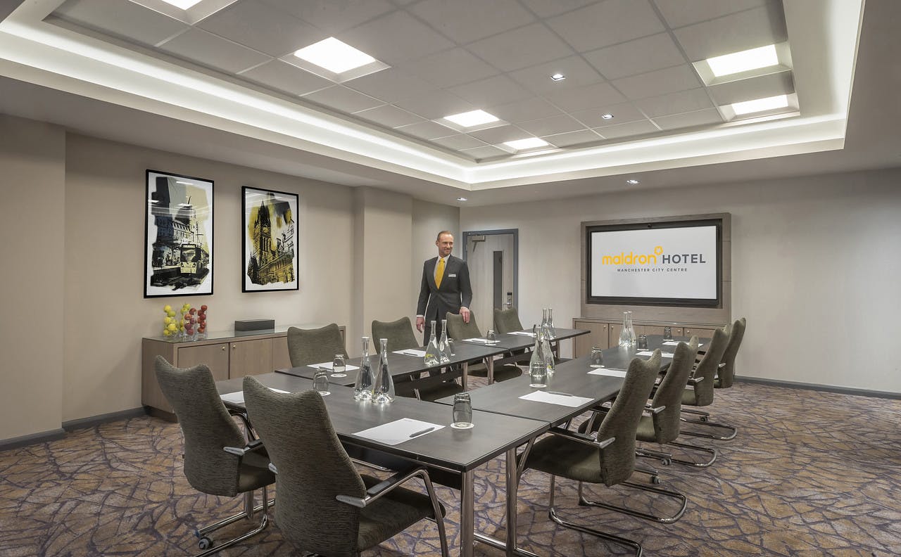 Modern meeting room at Maldron Hotel Manchester, perfect for corporate events and workshops.