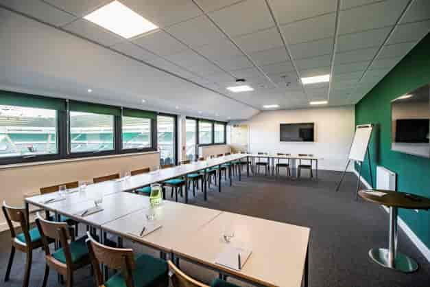 Captain's Lounge in Home Park Stadium, U-shaped seating for professional meetings and events.