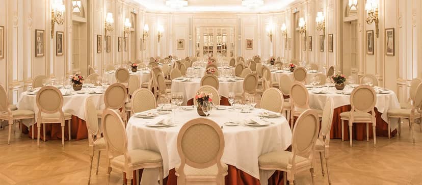 Elegant banquet hall at Ritz Paris, ideal for weddings and corporate events.