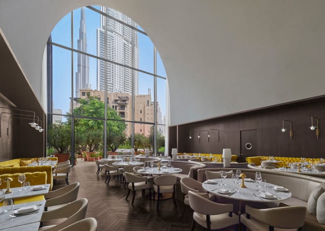 Modern restaurant with skyline views at Studios Combined, ideal for upscale events.