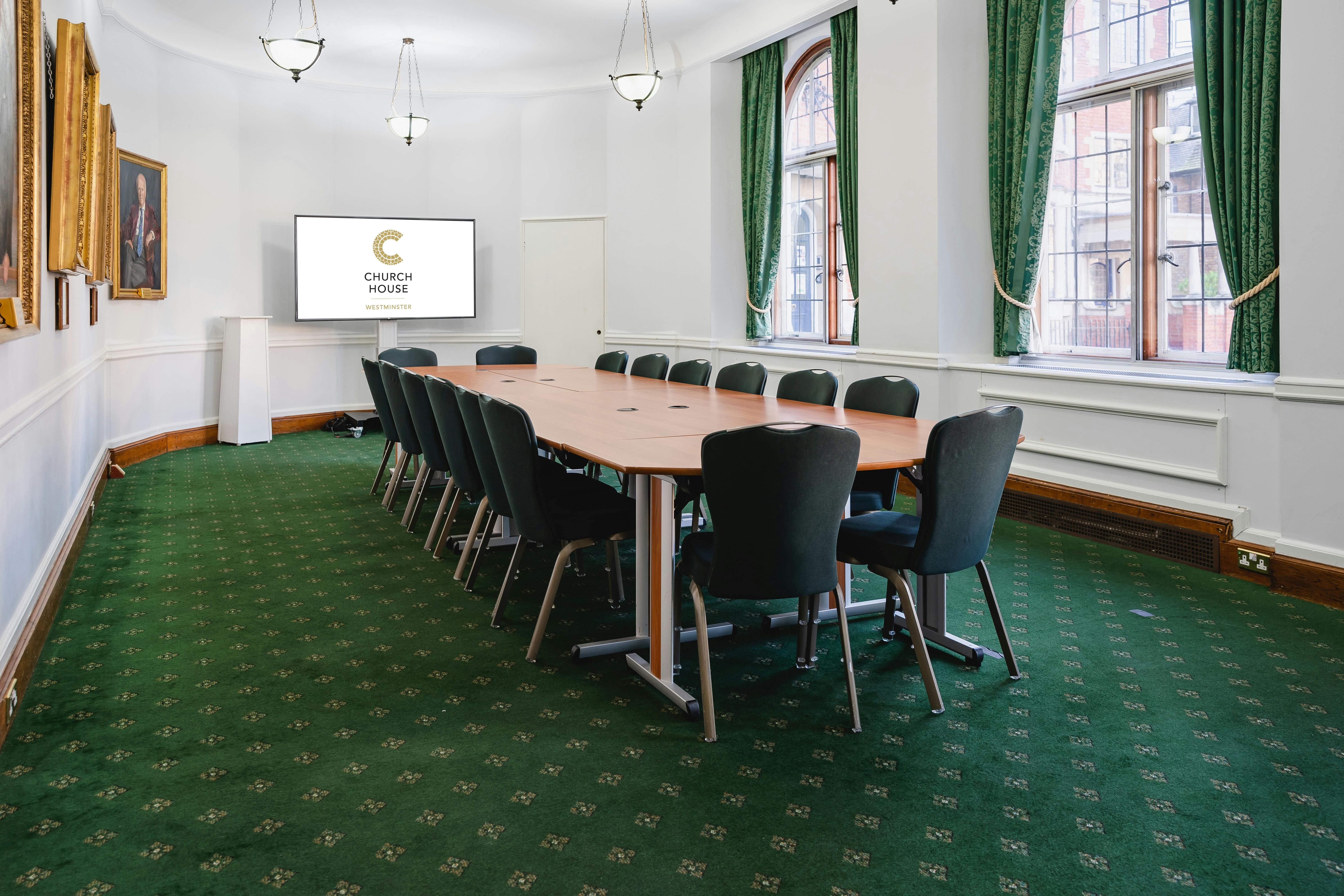 Council Room in Church House Westminster, featuring a long table for meetings and presentations.