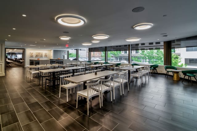 Modern event space with natural light at The Library, ideal for meetings and workshops.