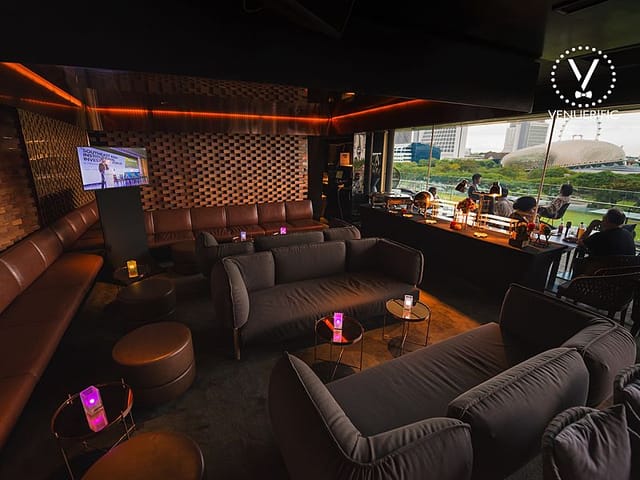 Stylish lounge at Smoke & Mirrors Singapore, ideal for networking events and cocktail receptions.