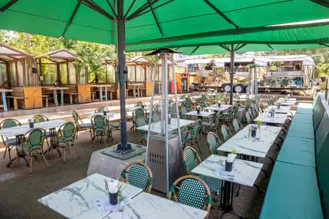 Barge East garden event space with heated outdoor dining, perfect for corporate hire or parties.
