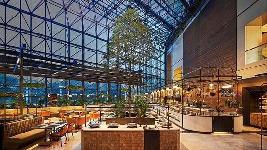 Skai Restaurant in Singapore: modern venue with glass ceiling for events and meetings.