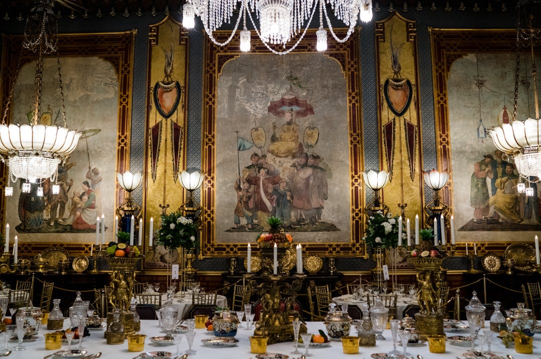 Elegant Banqueting Room in Royal Pavilion with opulent decor for formal events.