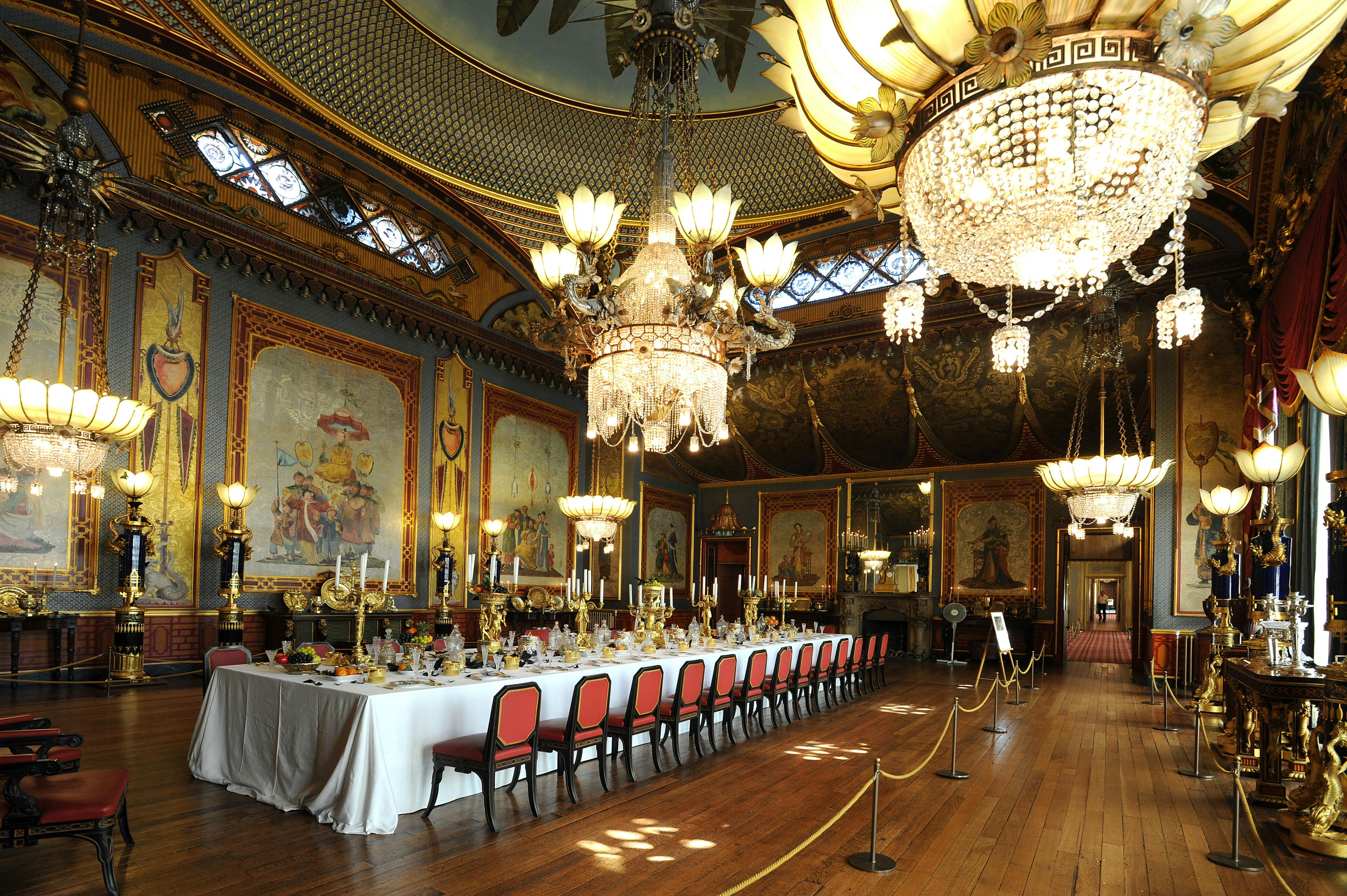 Opulent Banqueting Room in Royal Pavilion, ideal for formal dinners and gala receptions.