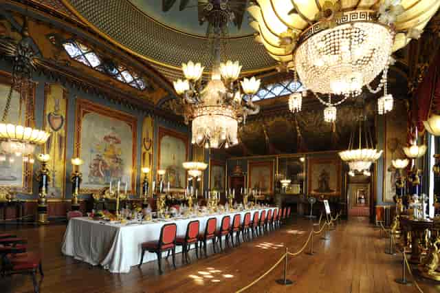 Opulent Banqueting Room in Royal Pavilion, ideal for formal dinners and gala receptions.