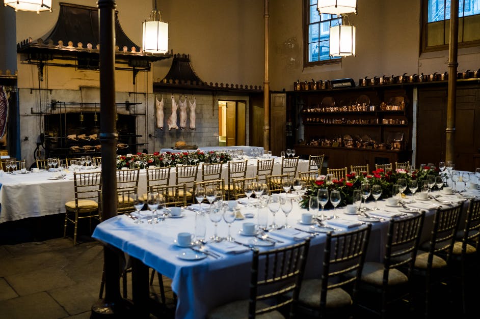 Elegant dining setup in Great Kitchen, Royal Pavilion for formal events and celebrations.