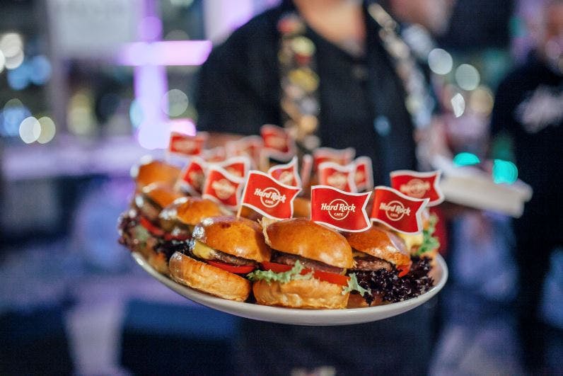 Gourmet sliders platter at Hard Rock Cafe London for upscale events and networking.