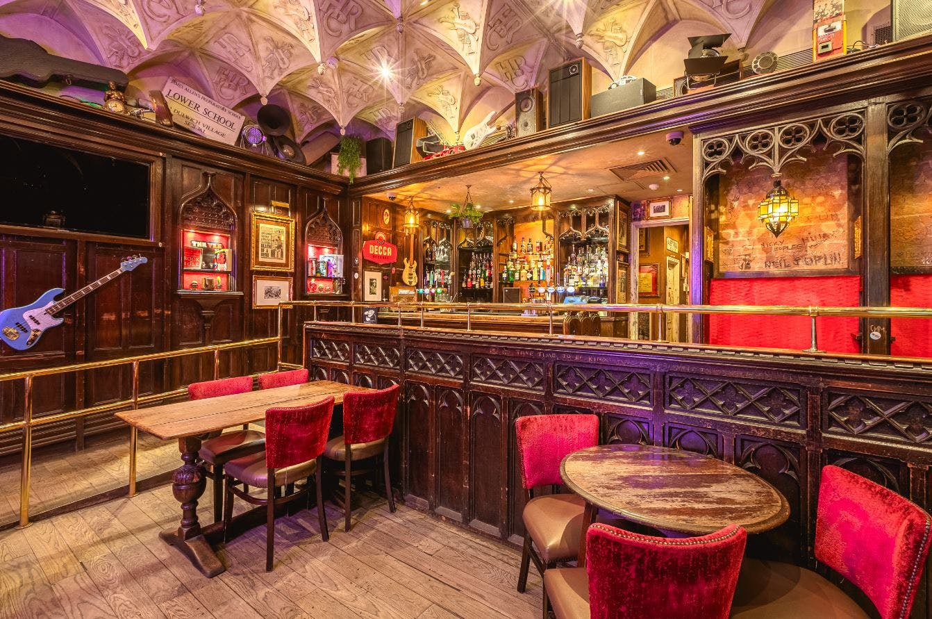 Back Room Bar at Hard Rock Cafe London, featuring rich wood decor for networking events.