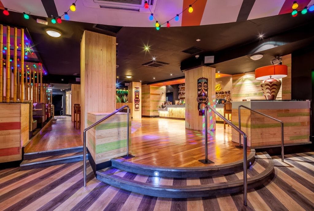 Vibrant Tiki Room in Pryzm Brighton, ideal for networking events and themed parties.