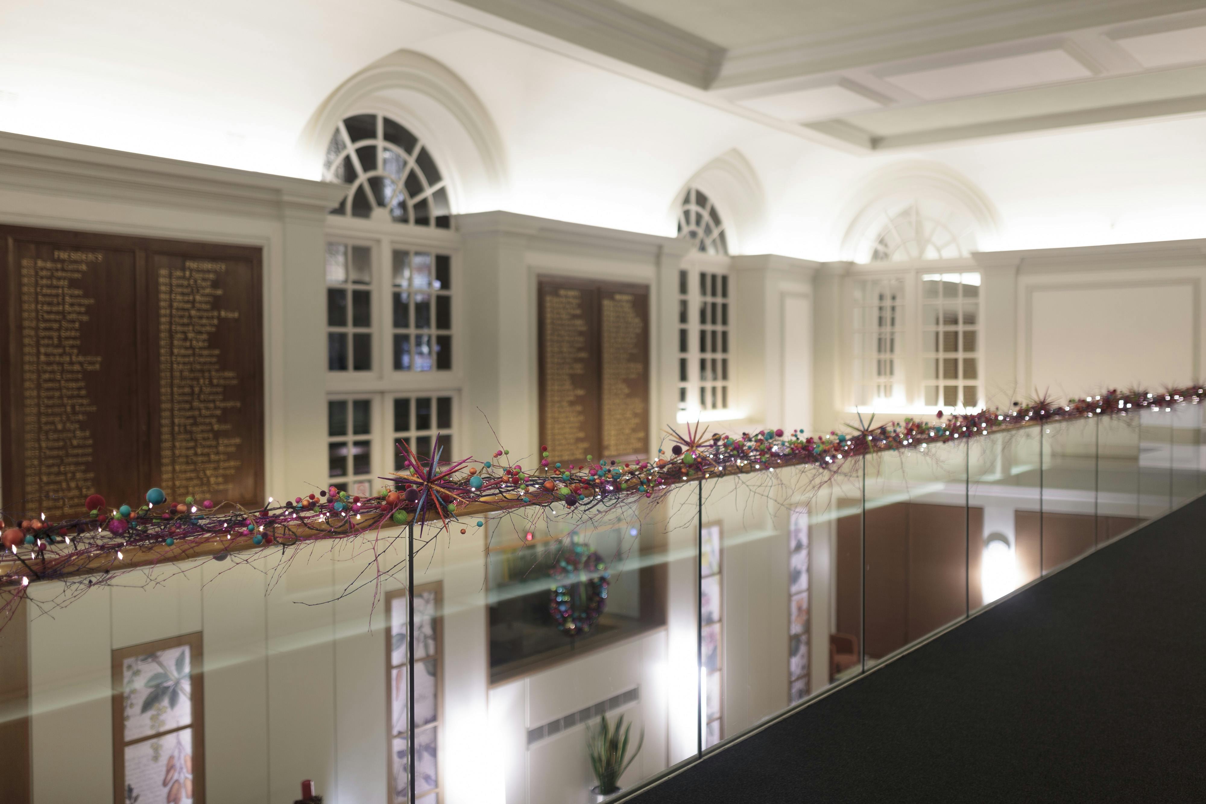 "Elegant Christmas party venue at BMA House with festive decor and sophisticated ambiance."