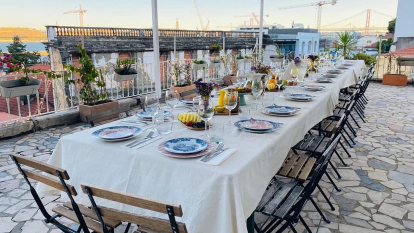 Elegant outdoor dining table setup for a sophisticated dinner party or corporate retreat.