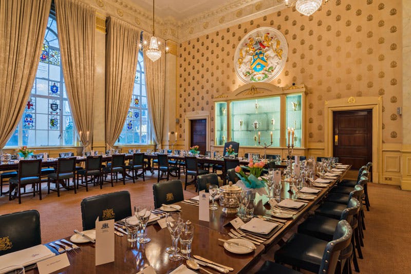 Elegant dining setup in The Great Hall, perfect for formal events and meetings.