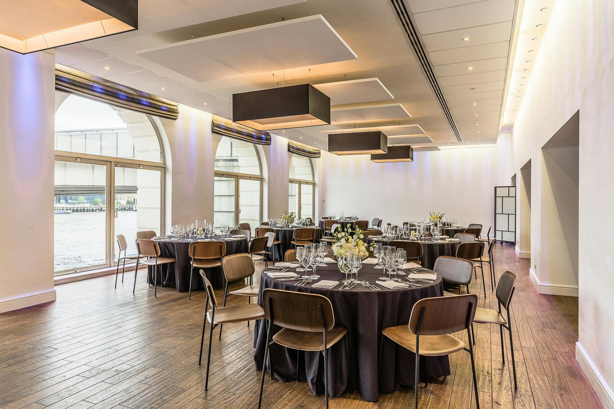 Sophisticated River Room at Glaziers Hall for corporate meetings and elegant receptions.