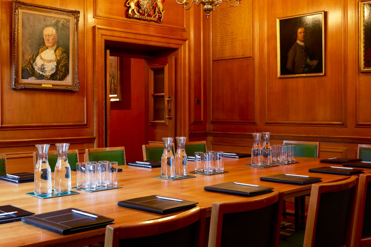 Court Room at Barber-Surgeons’ Hall, elegant wood paneling, ideal for executive meetings.