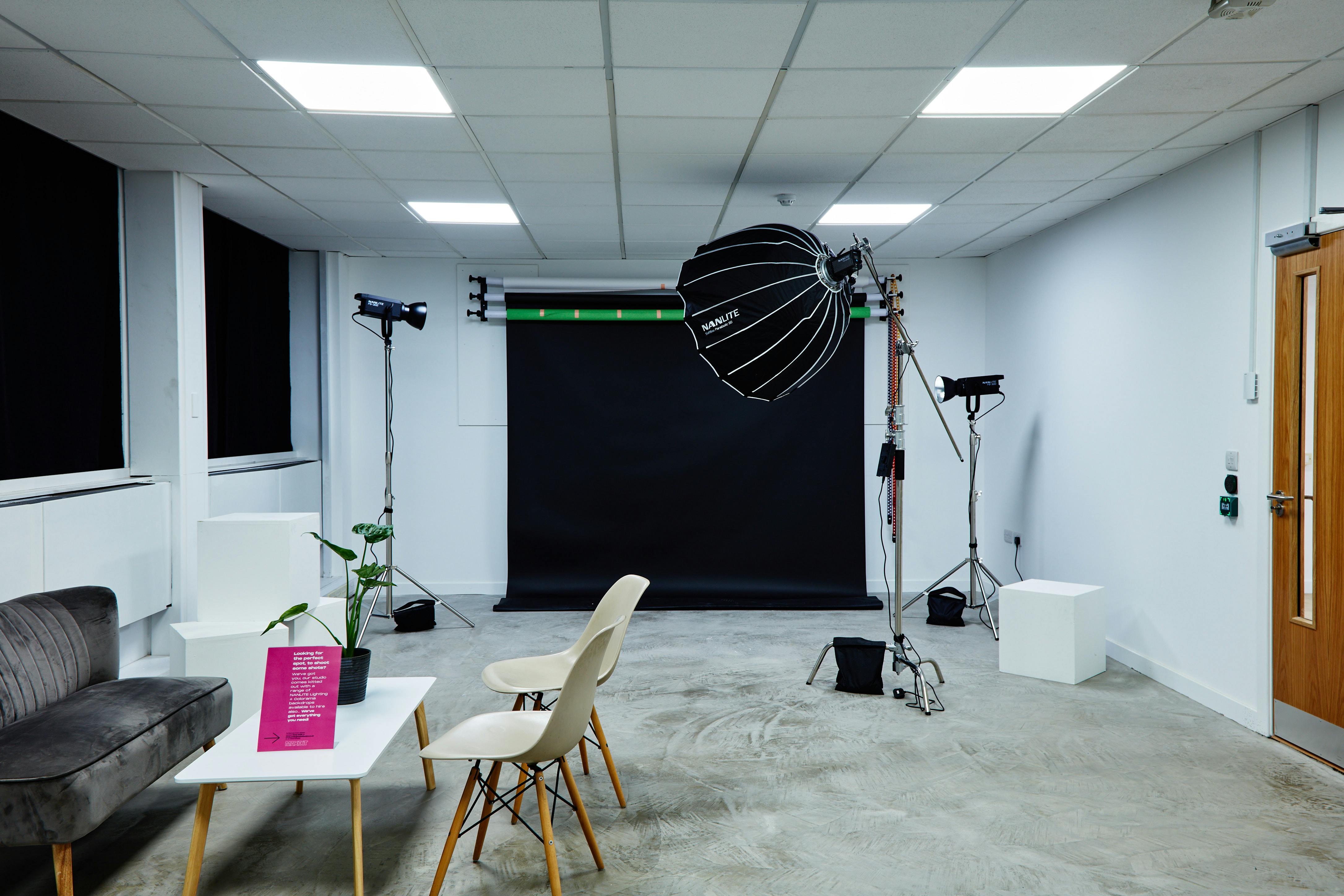 Versatile photography studio in Barking with clean backdrop and lighting for events.