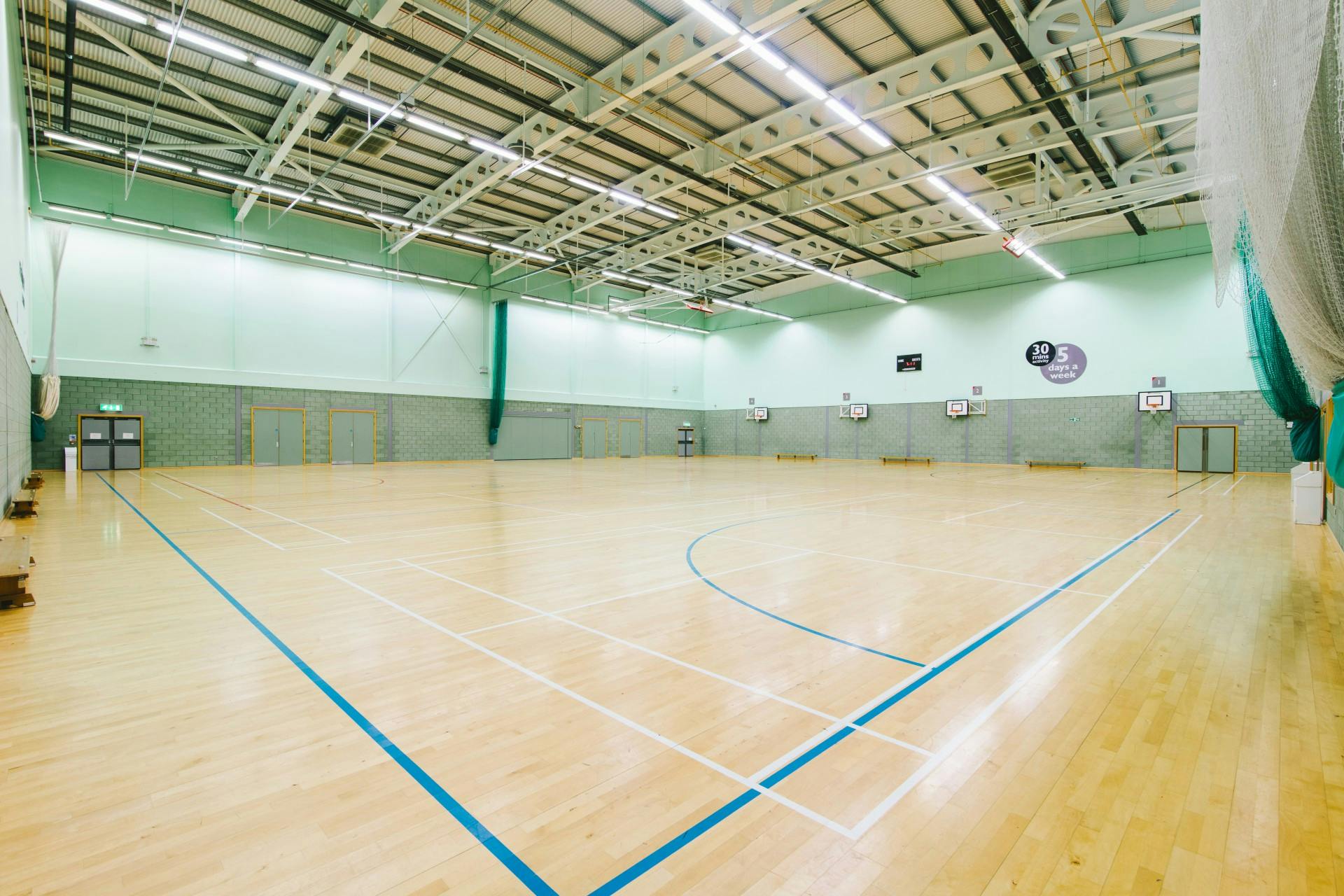 Spacious indoor sports hall in Basildon for events and team-building activities.