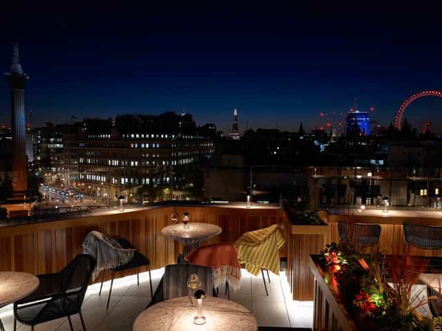 Rooftop Gallery at Trafalgar St James, stylish seating, perfect for cocktail receptions.