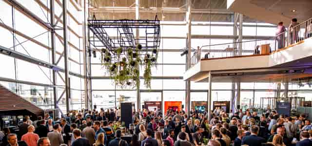 "Studio 1 at Muziekgebouw: bright event space for networking and product showcases."