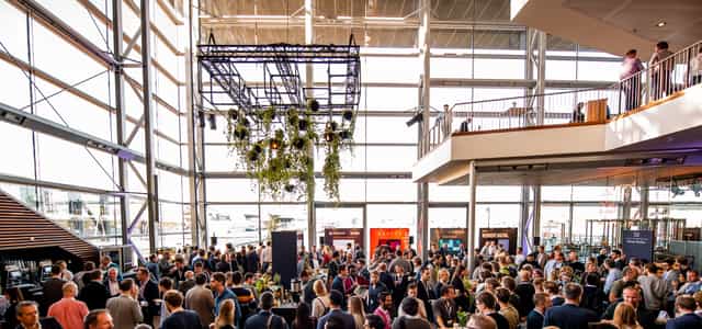 "Studio 1 at Muziekgebouw: bright event space for networking and product showcases."