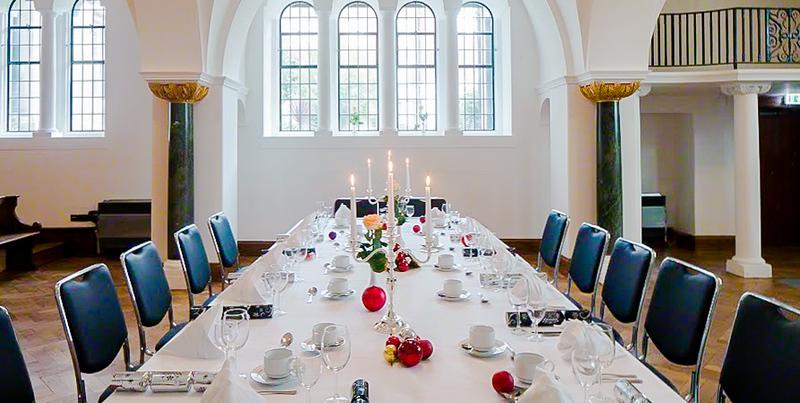 Chapel Suite boardroom setup: elegant long table for formal meetings and upscale events.