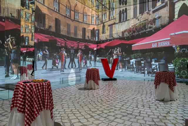 Frameless European piazza event projection, product launch