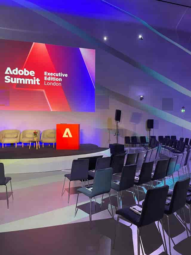 Frameless AV panel discussion, corporate event, Adobe Summit