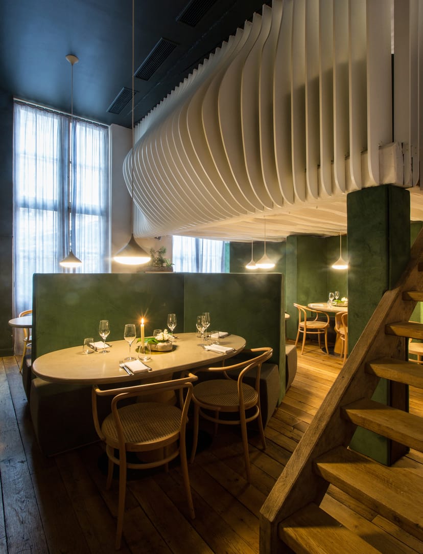 Stylish dining space in Jardin Room, GrandCoeur, ideal for intimate meetings and events.
