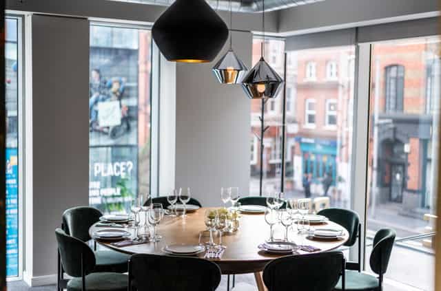 Stylish meeting space at Leadenhall with round table, perfect for business and social events.