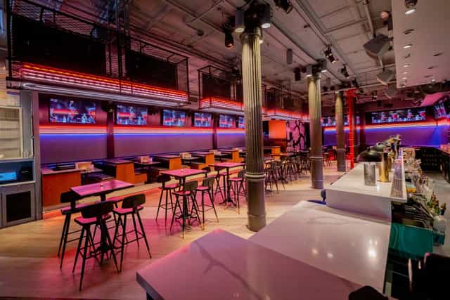 Modern event space at Bounce New York with vibrant lighting for corporate and social events.